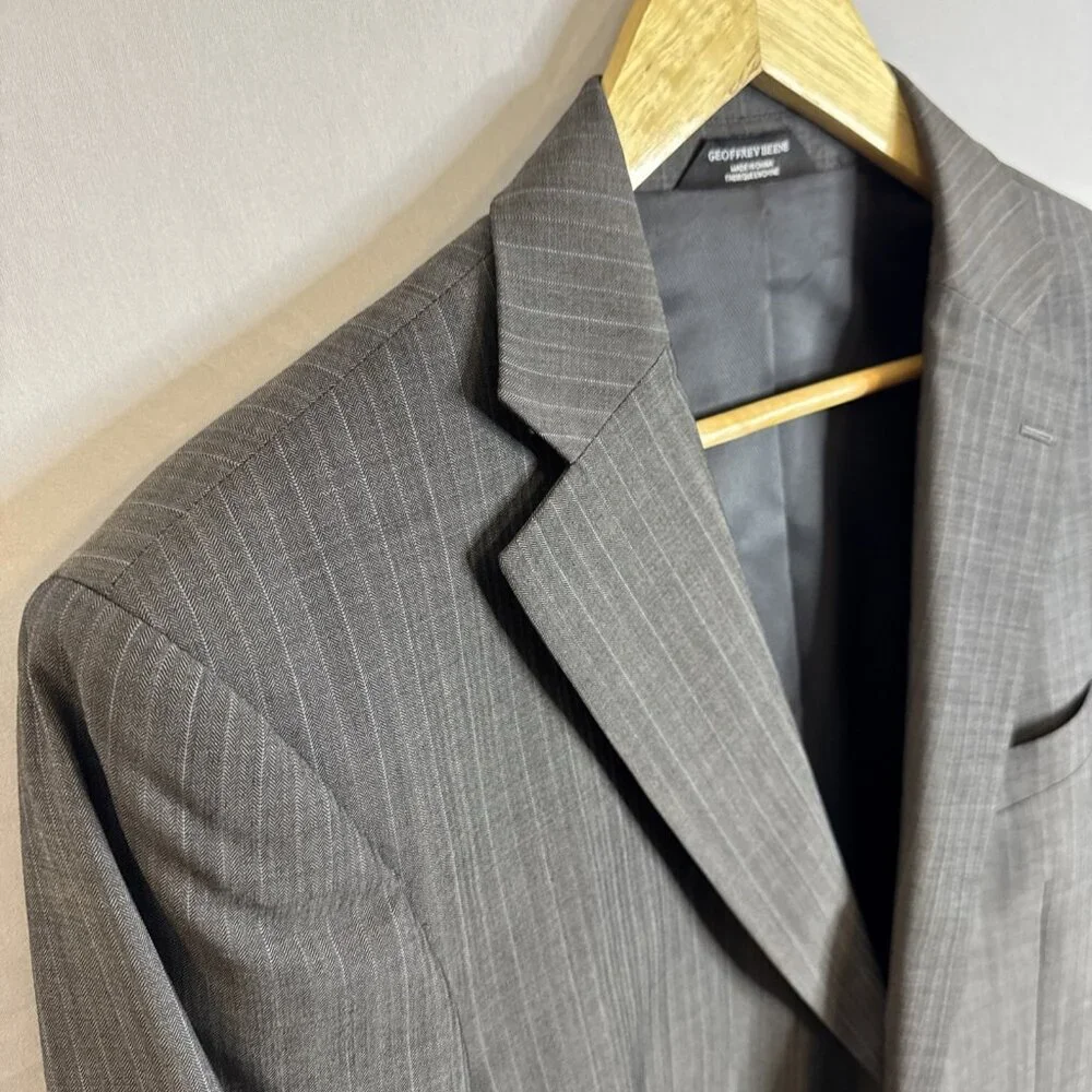 Geoffrey Beene Super‎ 100’s Wool Blazer 42L Gray Pinstripe 2 Button Sport Coat